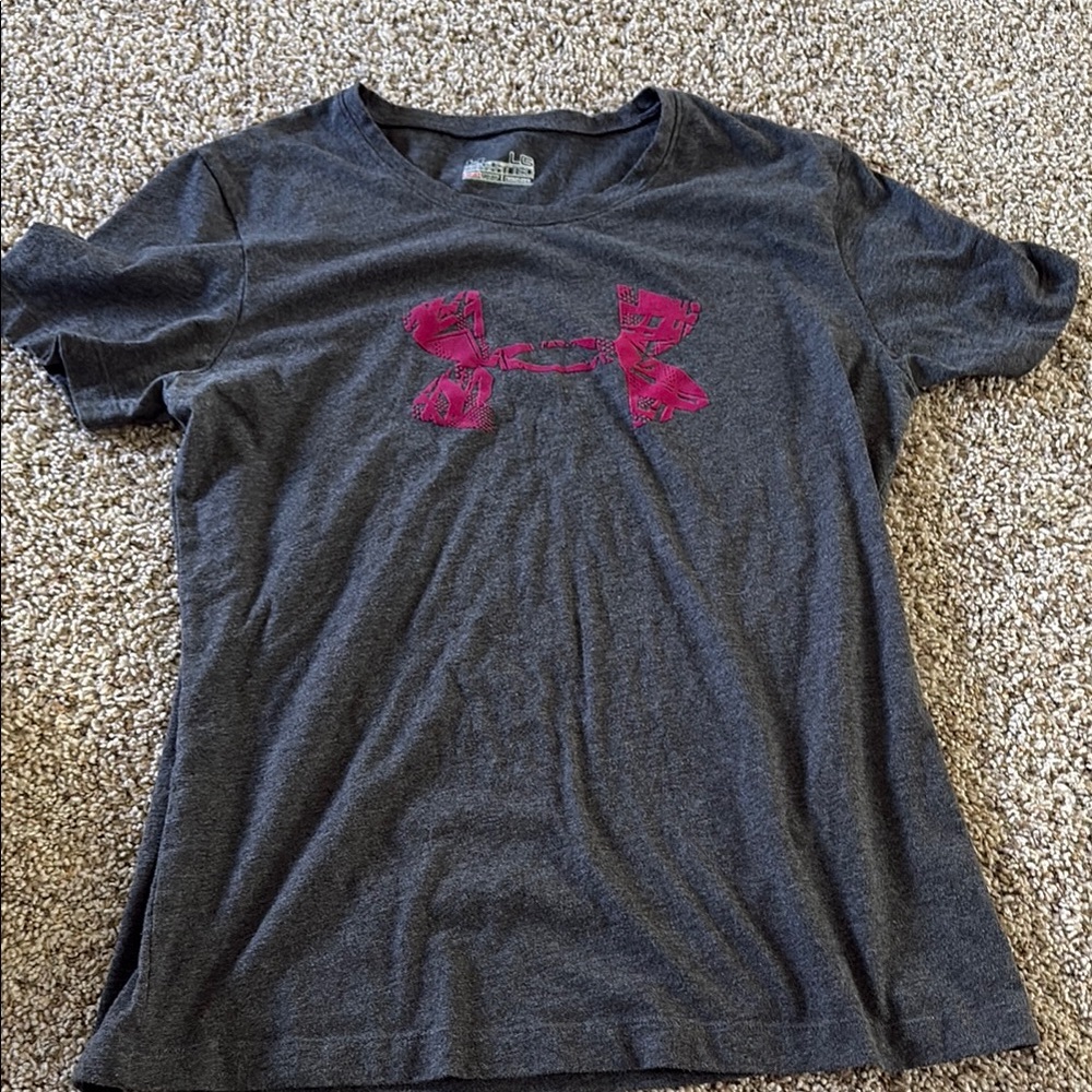 Under Armour Gray T-Shirt with Pink Logo